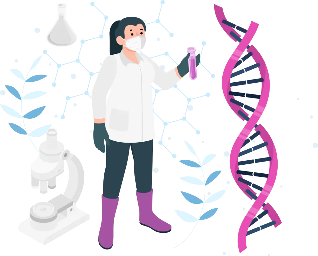 Illustration of women doctor taking care of a DNA wire.