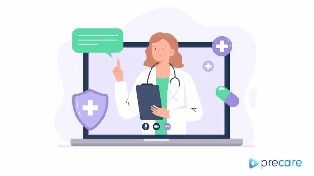 Illustrative image of a doctor inside a computer, symbolizing health in a digital medium
