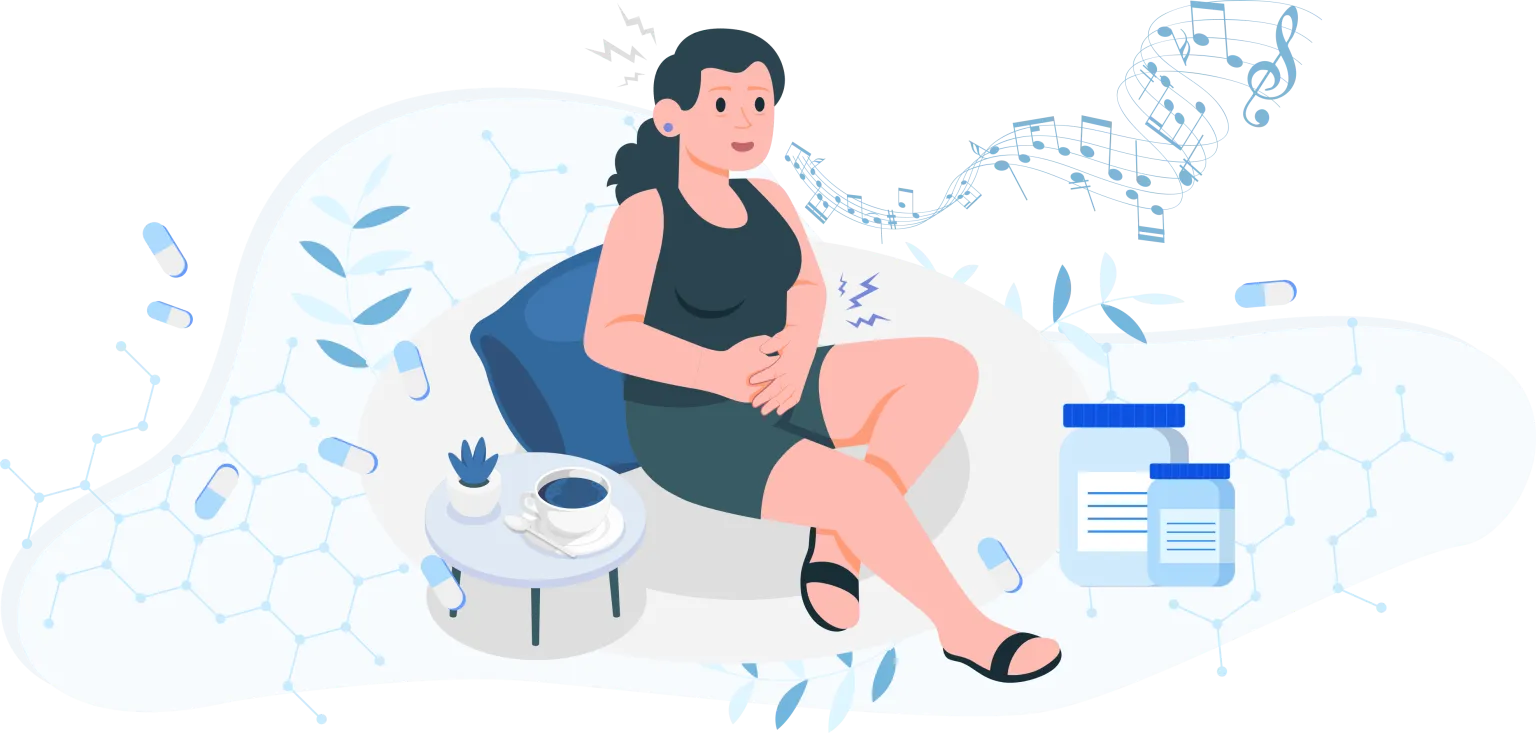 Illustration of a woman sitting on a chair applying pain management methods