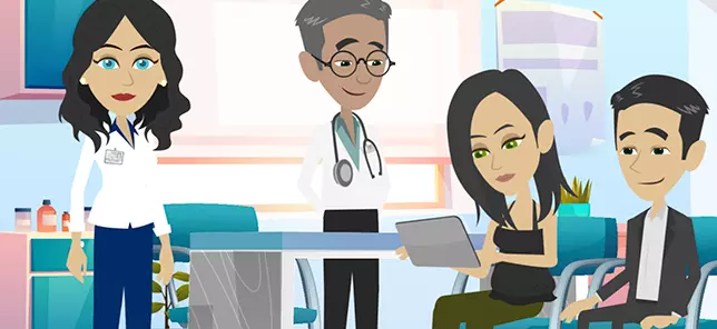 Illustration of doctor talking to couple