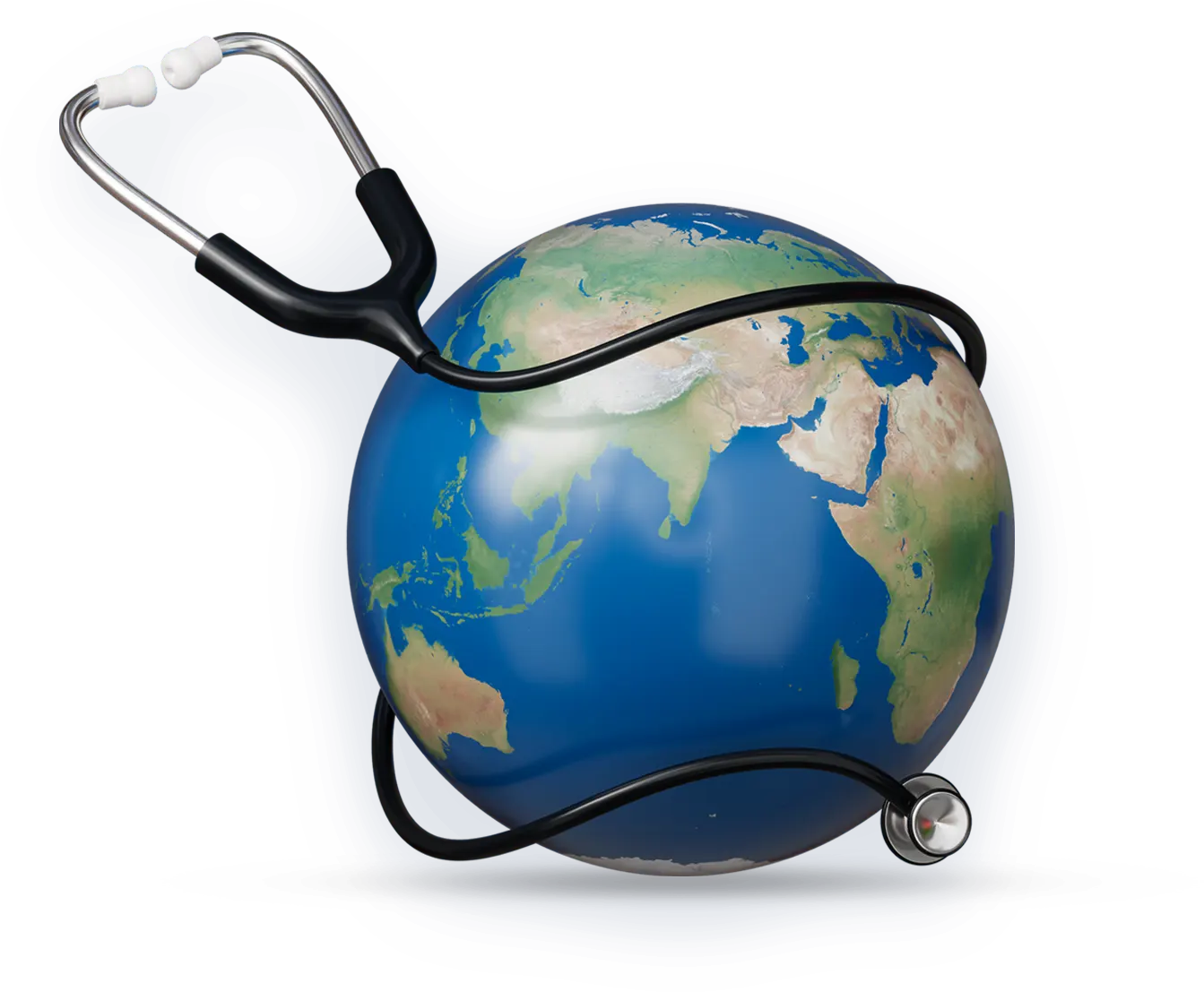 A stethoscope wrapped around a world globe